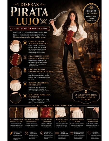 Fantasia de Pirata de Luxo Tamanho M | Fantasias para Adultos O Rei do Carnaval